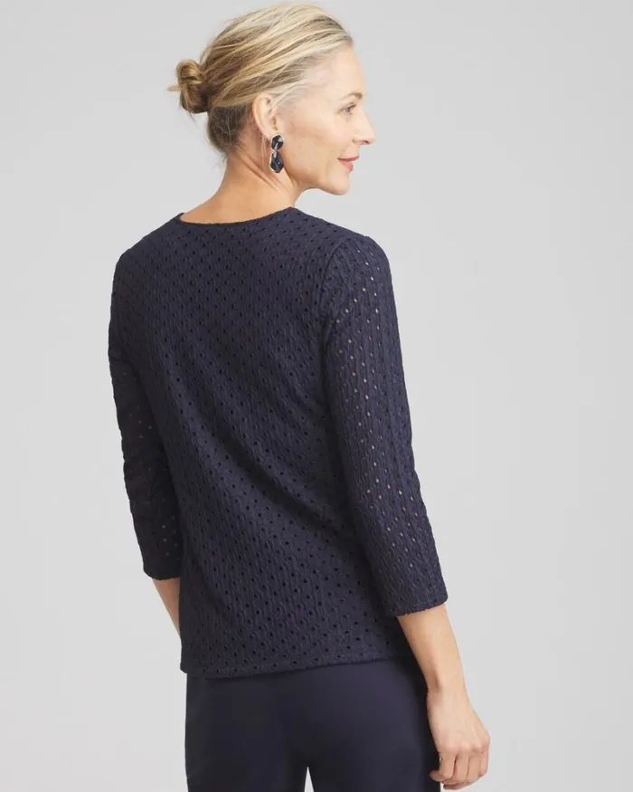 Chico039s Tops Textured Vneck Tee Classic Navy 8211 Clothing
