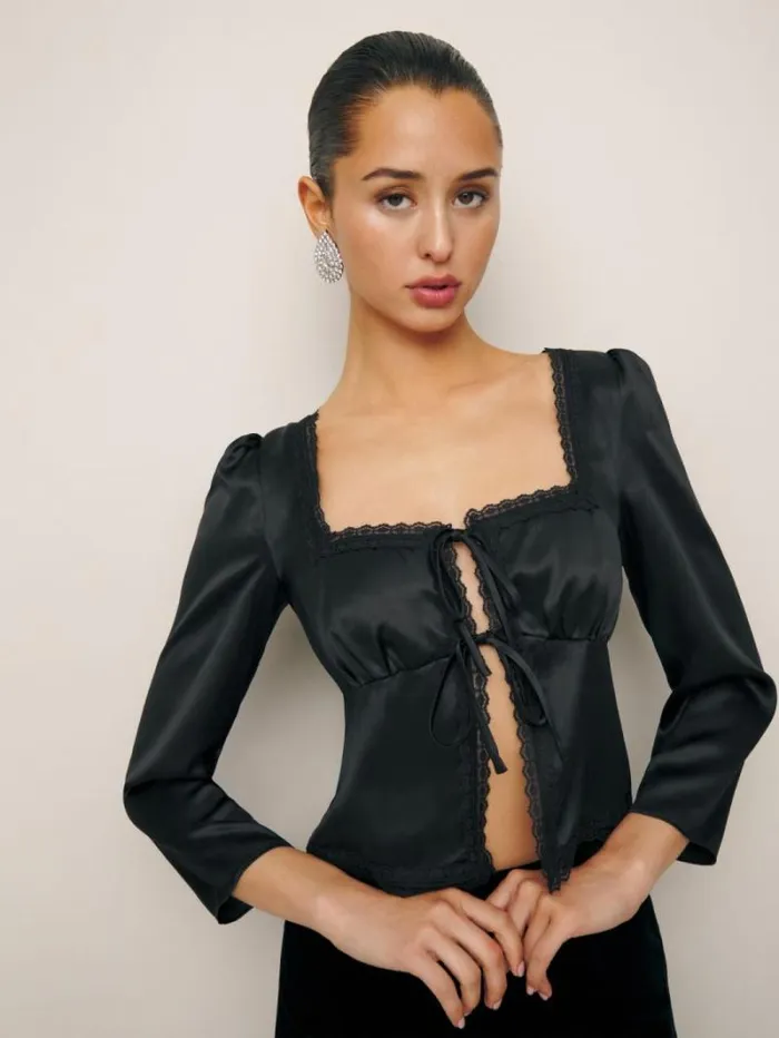 The Reformation Lucinda Silk Top Black 8211 Clothing
