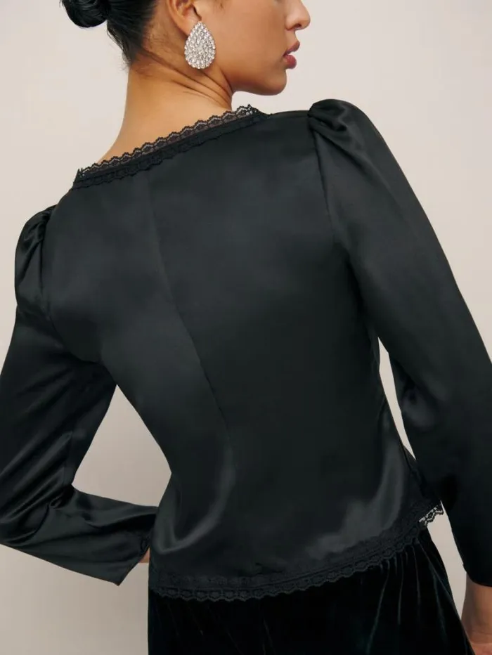 The Reformation Lucinda Silk Top Black 8211 Clothing