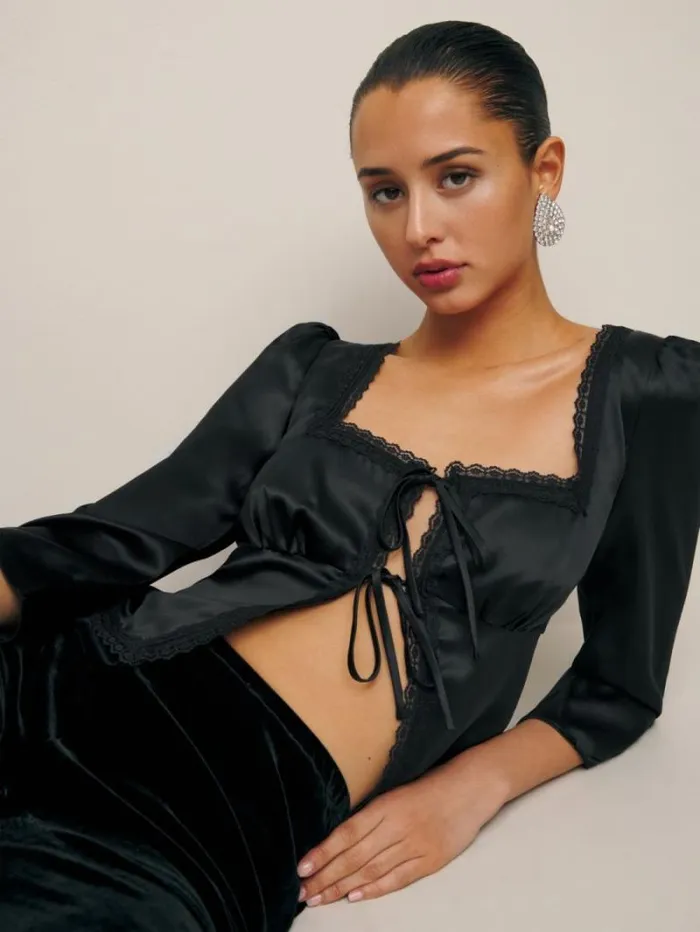 The Reformation Lucinda Silk Top Black 8211 Clothing