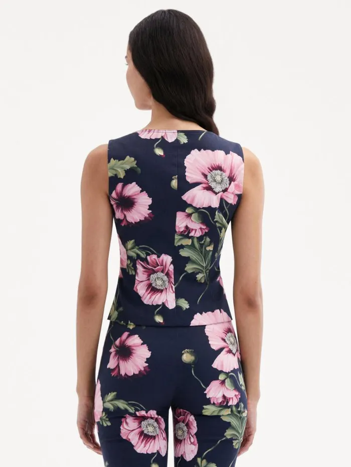 Women Oscar De La Renta Blouses and Knits Poppy Cotton Twill Vest Navy Pink Women Oscar De La Renta Blouses and Knits Poppy Cotton Twill Vest Navy Pink