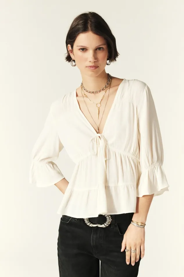 34Sleeve Blouse Hilda OffWhite Women Baandsh Tops and Shirts
