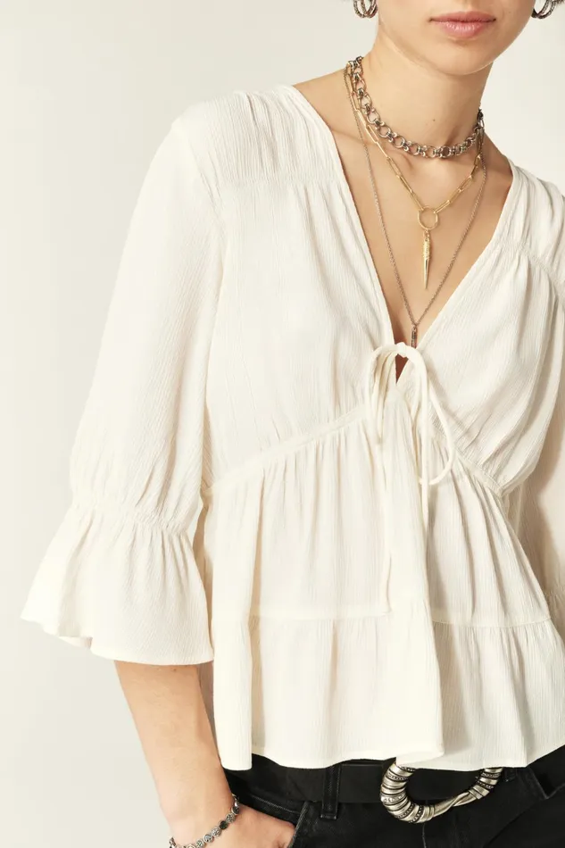 34Sleeve Blouse Hilda OffWhite Women Baandsh Tops and Shirts