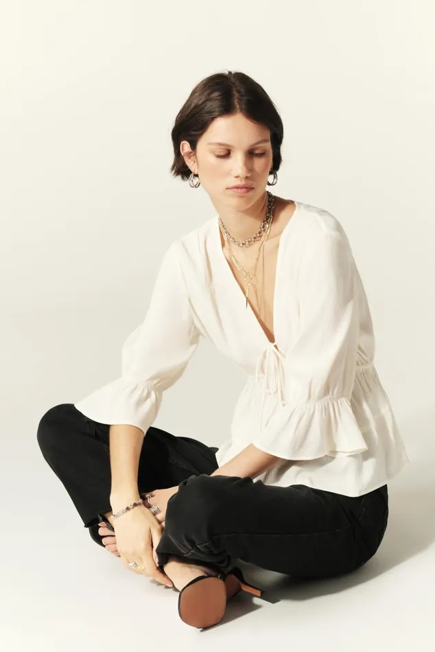 34Sleeve Blouse Hilda OffWhite Women Baandsh Tops and Shirts