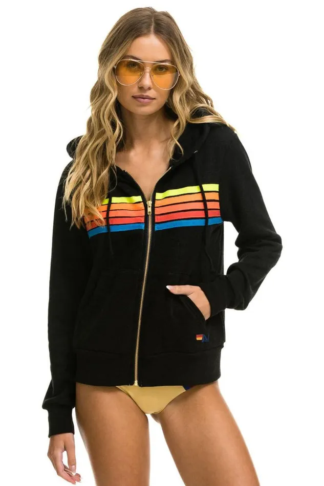 5 Stripe Hoodie 8211 Black Neon Rainbow WomenMen Aviator Nation Hoodies