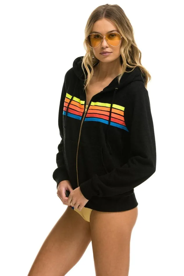 5 Stripe Hoodie 8211 Black Neon Rainbow WomenMen Aviator Nation Hoodies