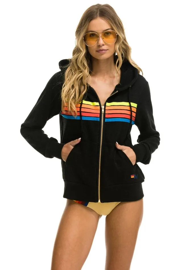 5 Stripe Hoodie 8211 Black Neon Rainbow WomenMen Aviator Nation Hoodies