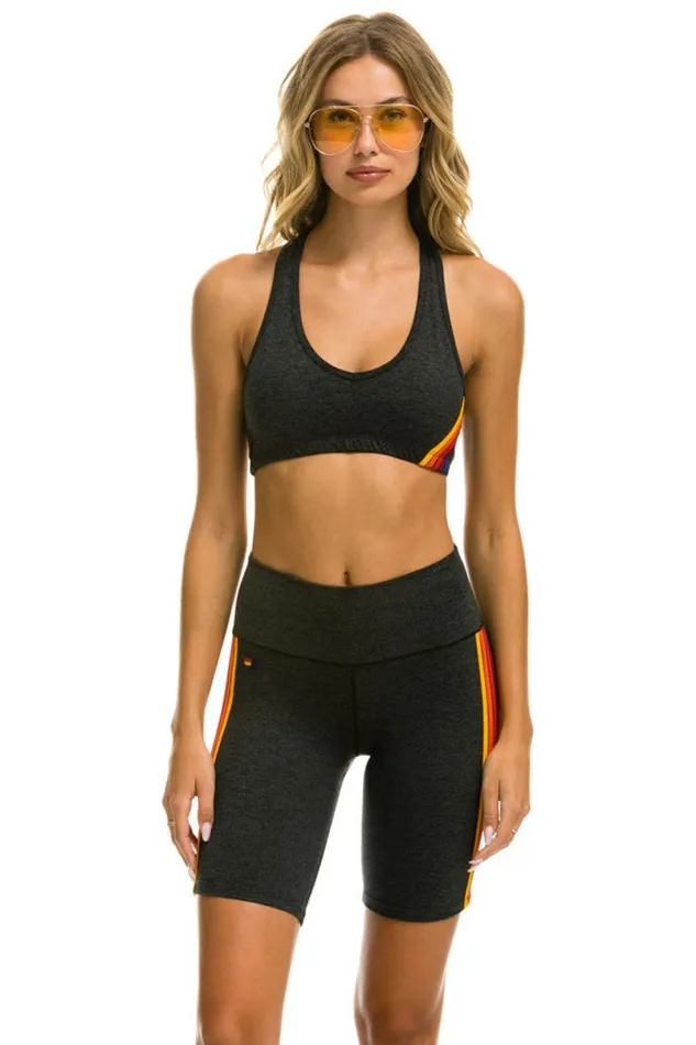 5 Stripe Rainbow 8 In Inseam HiRise Biker Short 8211 Charcoal Women Aviator Nation Shorts