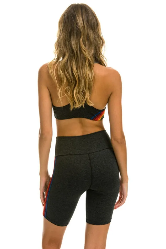 5 Stripe Rainbow 8 In Inseam HiRise Biker Short 8211 Charcoal Women Aviator Nation Shorts