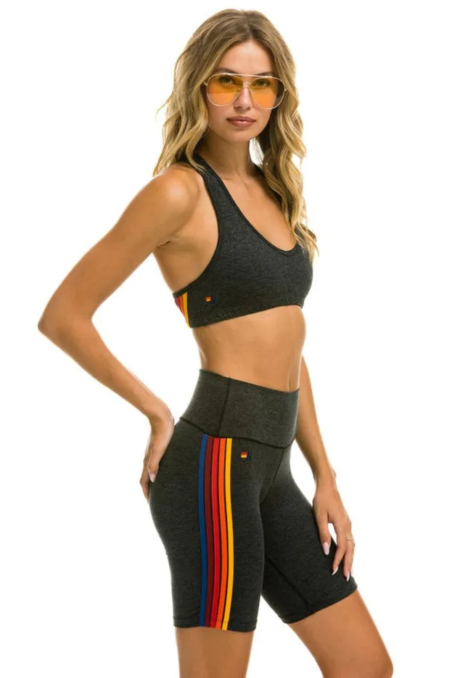 5 Stripe Rainbow 8 In Inseam HiRise Biker Short 8211 Charcoal Women Aviator Nation Shorts