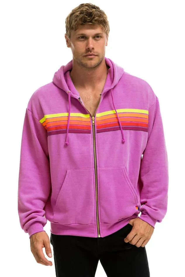 5 Stripe Relaxed Zip Hoodie 8211 Magenta Orange Yellow WomenMen Aviator Nation Hoodies