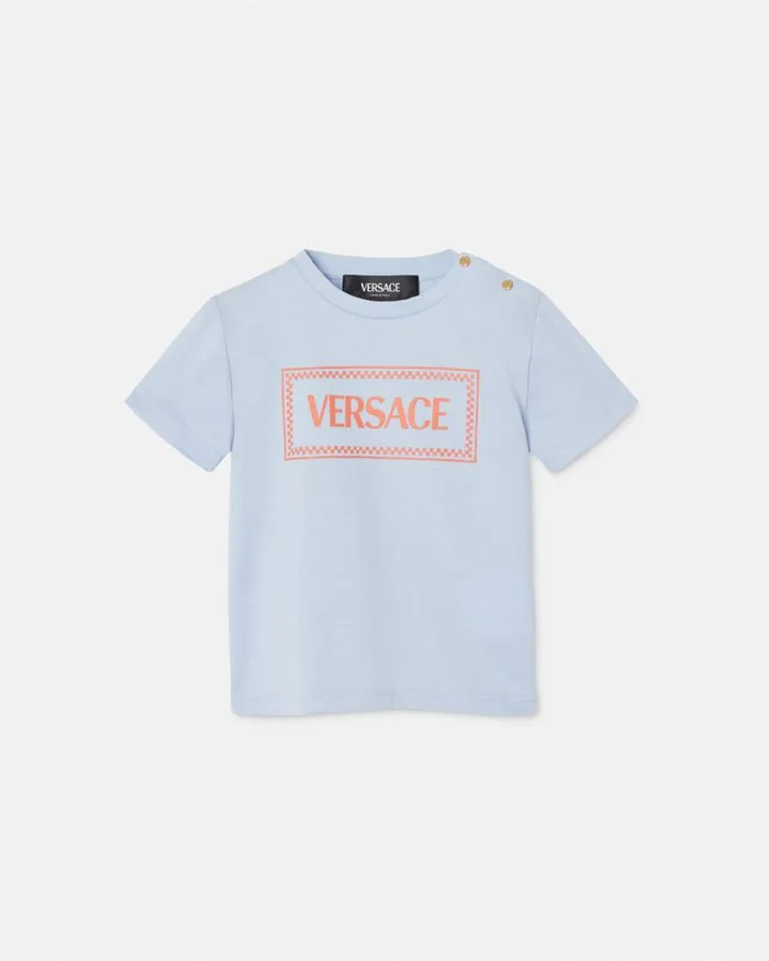 90s Vintage Logo Baby TShirt Light Blue Children Versace Clothing