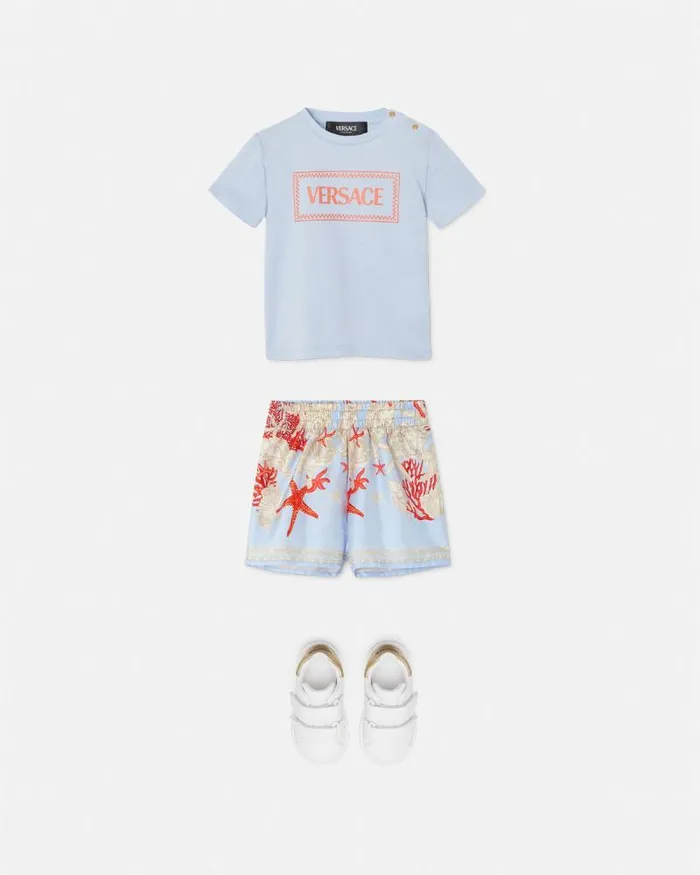 90s Vintage Logo Baby TShirt Light Blue Children Versace Clothing