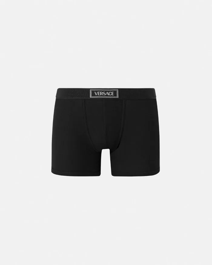 90s Vintage Logo Ribbed Long Trunks Black Men Versace Boxers