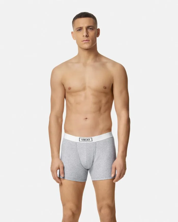 90s Vintage Logo Ribbed Long Trunks Gray Men Versace Boxers