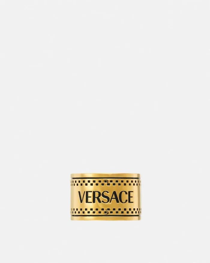 90s Vintage Logo Ring Blackgold WomenMen Versace Rings