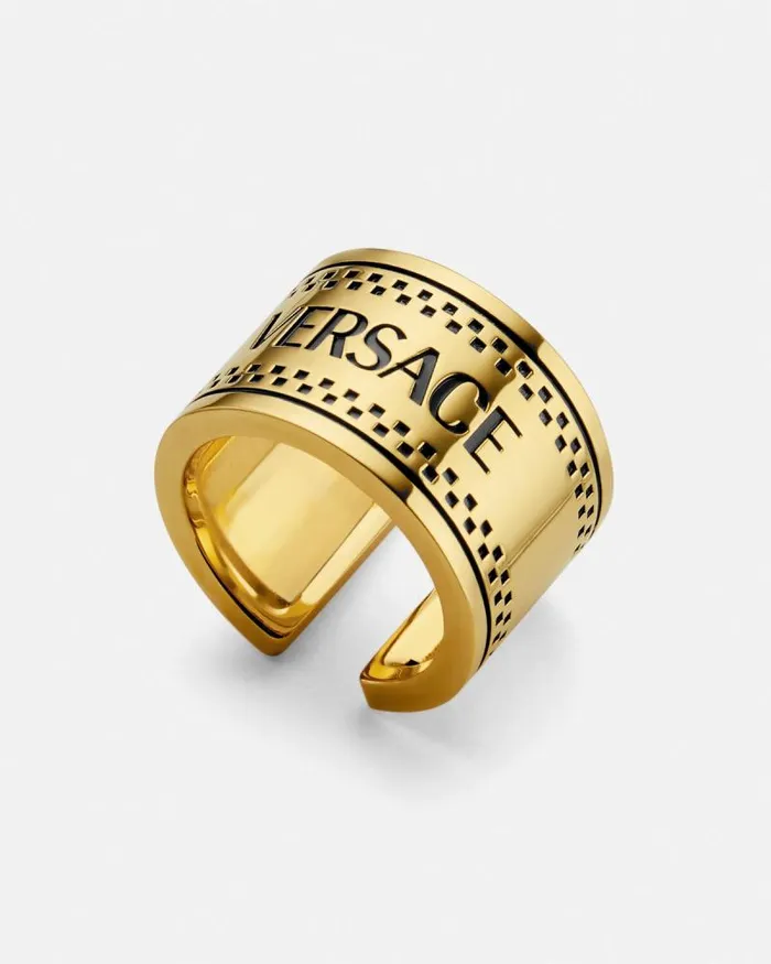 90s Vintage Logo Ring Blackgold WomenMen Versace Rings