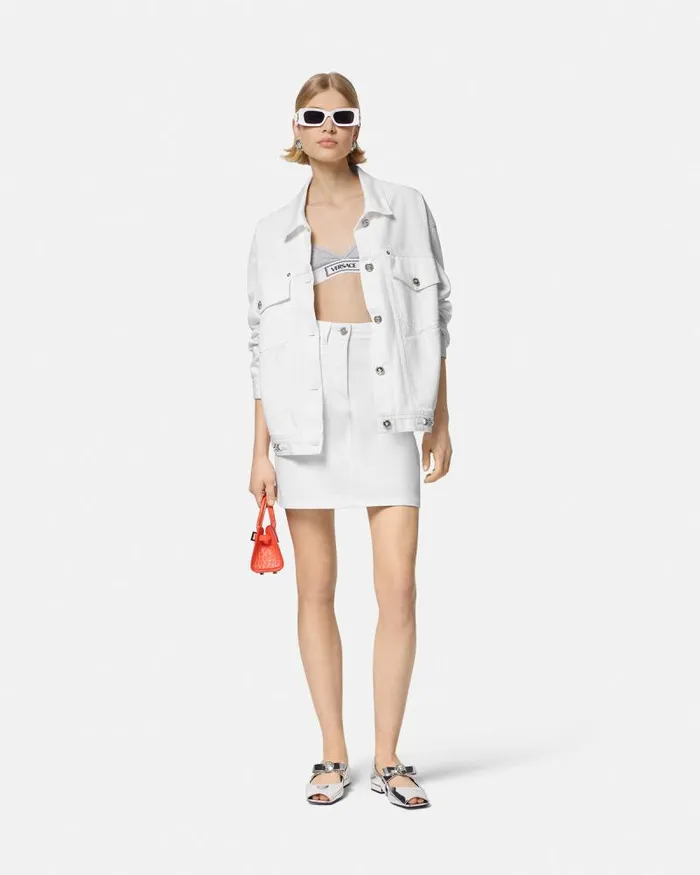 ALine Denim Skirt White Women Versace Skirts
