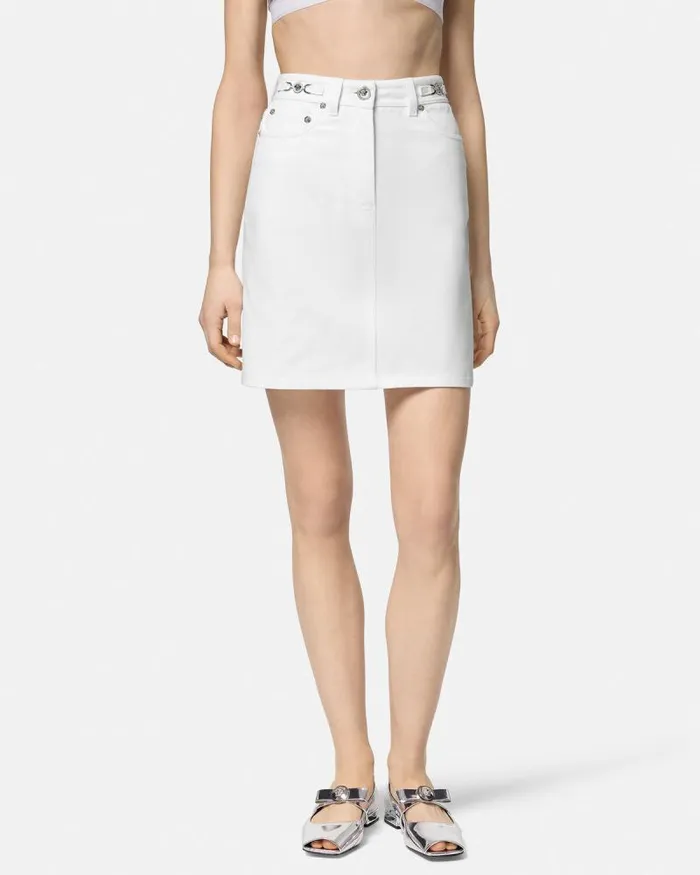 ALine Denim Skirt White Women Versace Skirts