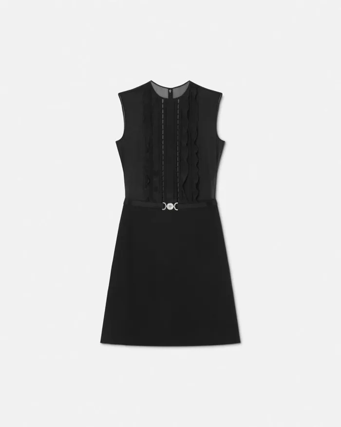 ALine Silk Georgette Mini Dress Black Women Versace Dresses