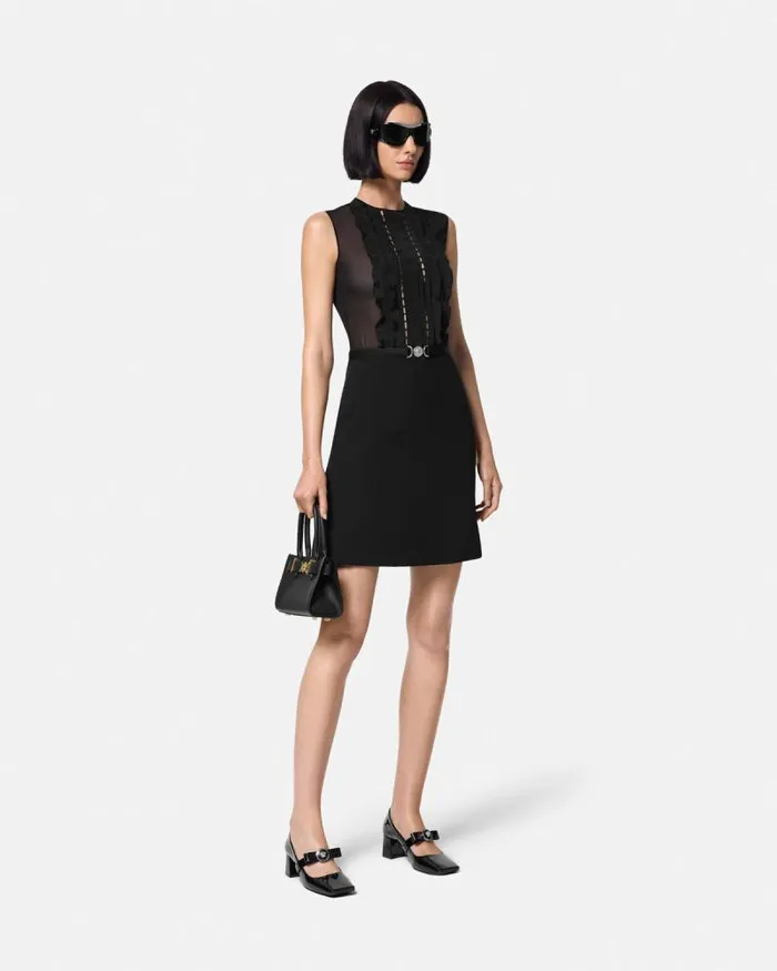 ALine Silk Georgette Mini Dress Black Women Versace Dresses