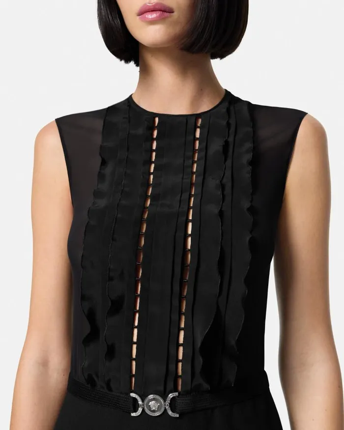 ALine Silk Georgette Mini Dress Black Women Versace Dresses
