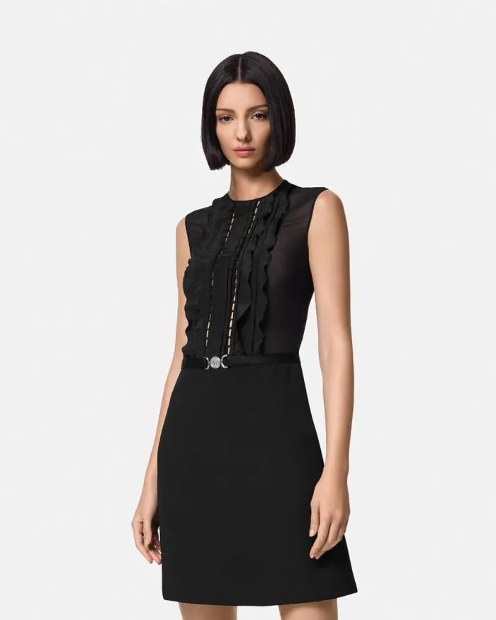 ALine Silk Georgette Mini Dress Black Women Versace Dresses