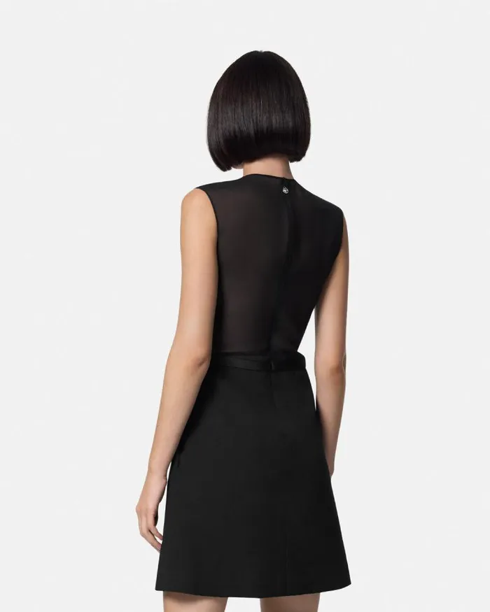 ALine Silk Georgette Mini Dress Black Women Versace Dresses