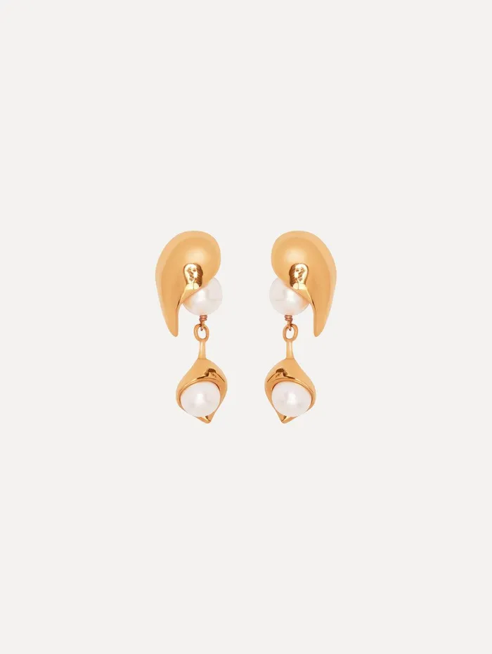 Abstract Leaf Pearl Drop Earrings Gold Women Oscar De La Renta Earrings
