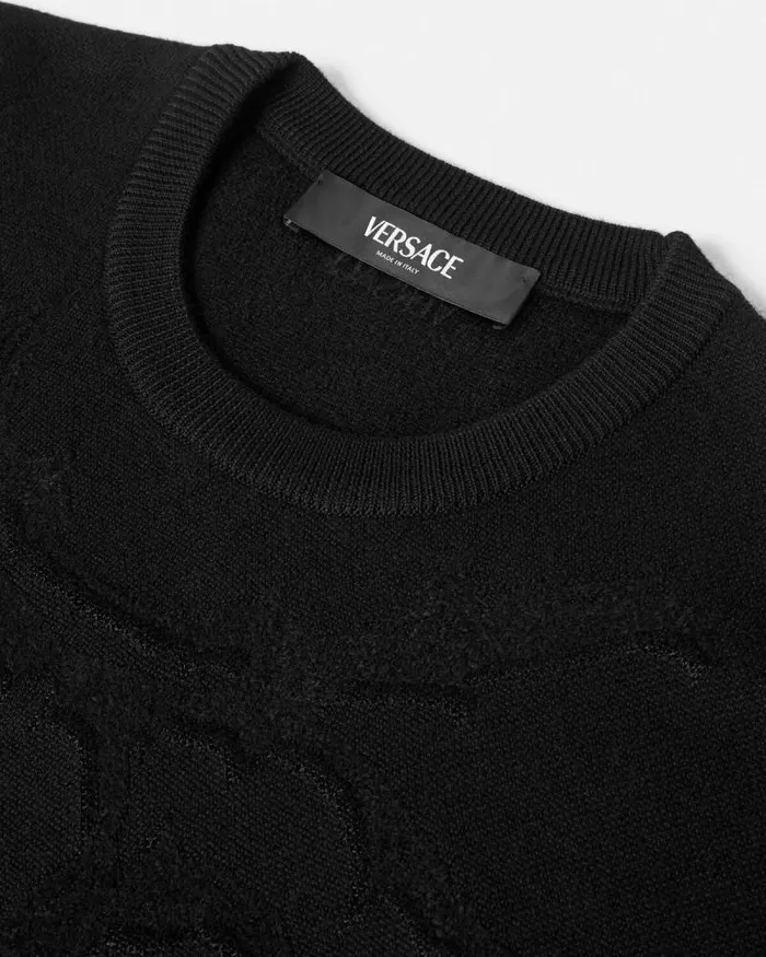 Acanthus Leaves Merino WoolBlend Knit Sweater Black Men Versace Knitwear