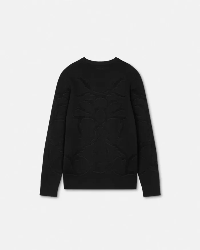 Acanthus Leaves Merino WoolBlend Knit Sweater Black Men Versace Knitwear
