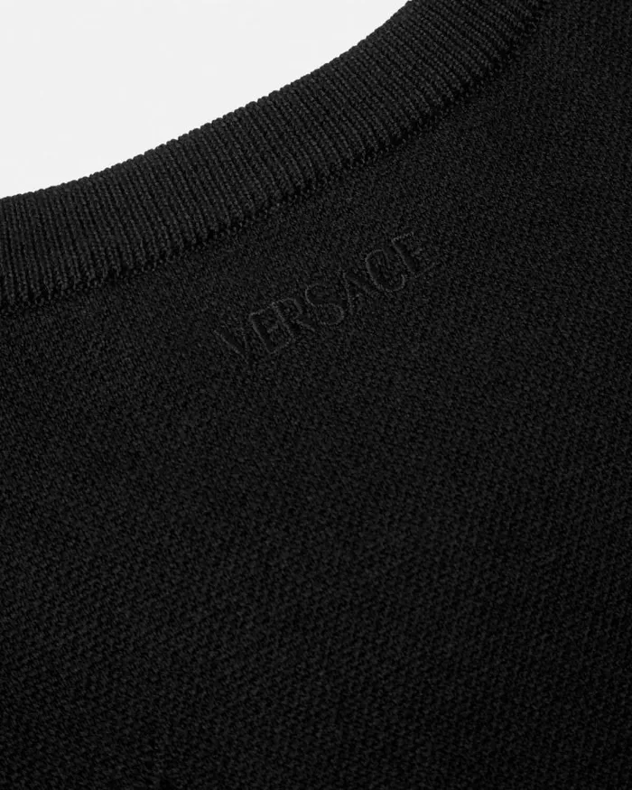 Acanthus Leaves Merino WoolBlend Knit Sweater Black Men Versace Knitwear