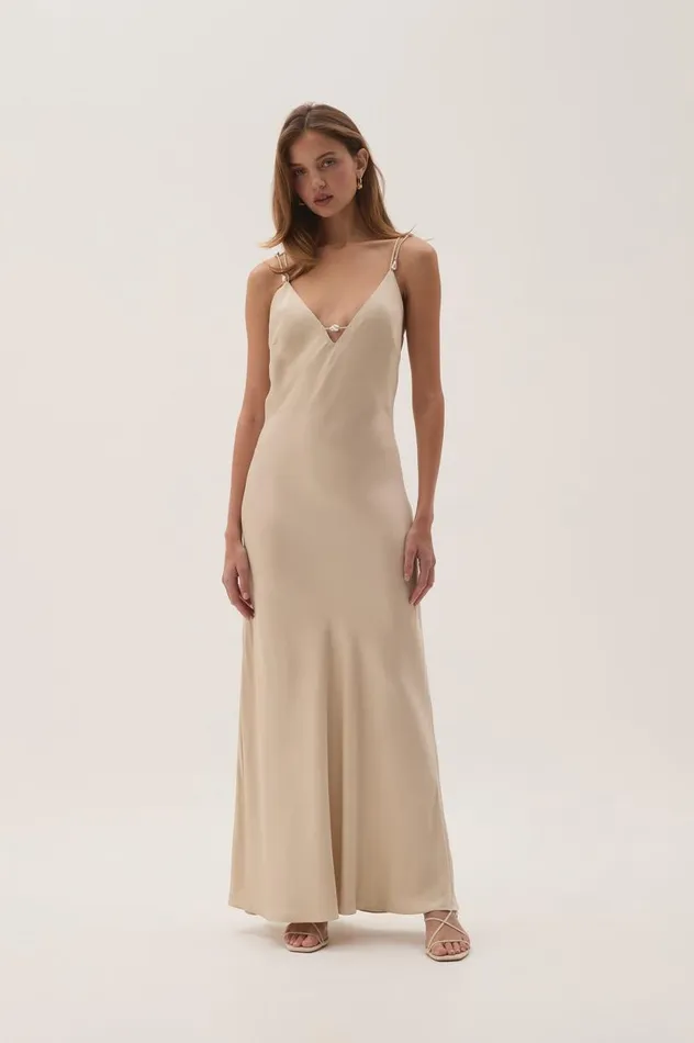 Aje Dresses Agate Crossback Midi Dress Oatmeal 8211 Women Aje Dresses Agate Crossback Midi Dress Oatmeal 8211 Women
