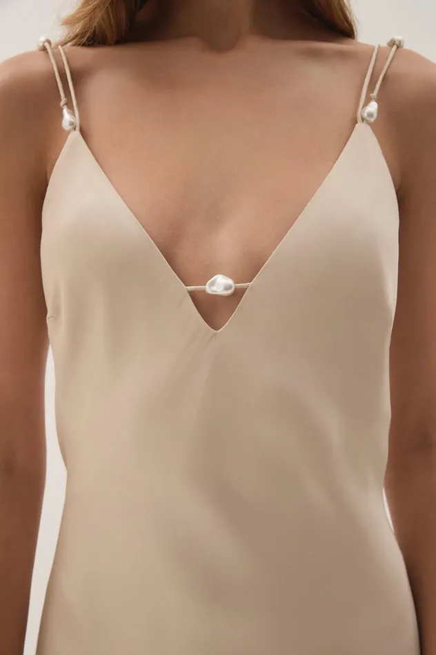 Aje Dresses Agate Crossback Midi Dress Oatmeal 8211 Women Aje Dresses Agate Crossback Midi Dress Oatmeal 8211 Women