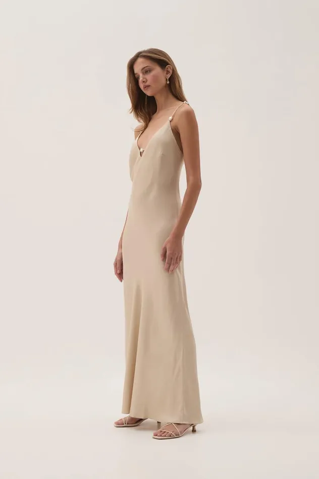 Aje Dresses Agate Crossback Midi Dress Oatmeal 8211 Women Aje Dresses Agate Crossback Midi Dress Oatmeal 8211 Women