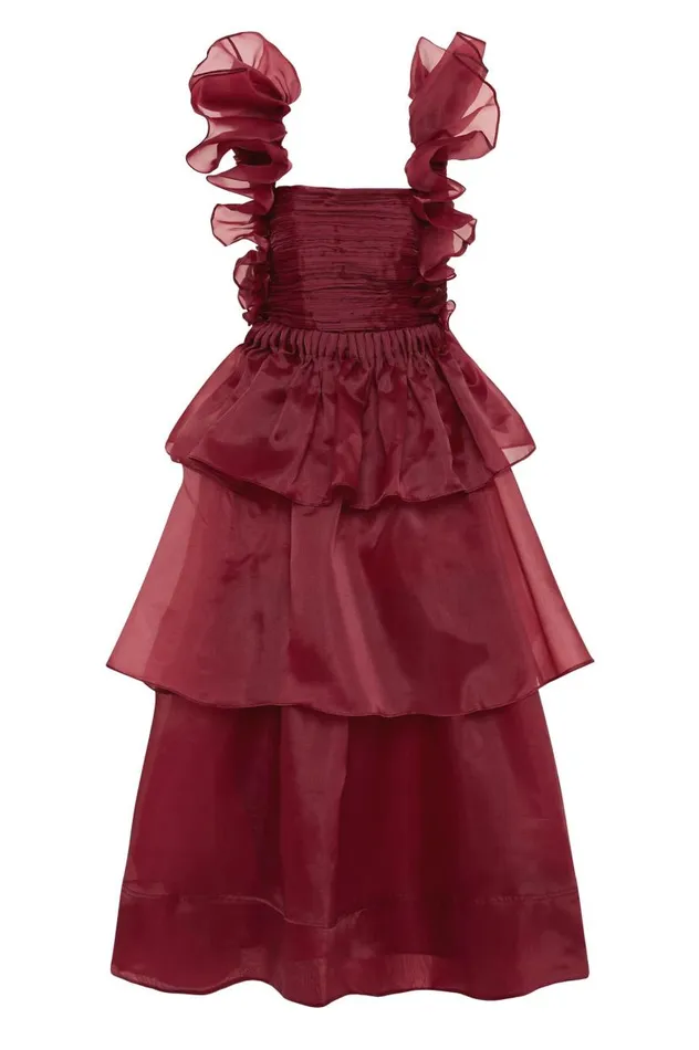 Aje Dresses Asra Pleated Frill Midi Dress Mahogany Red 8211 Women Aje Dresses Asra Pleated Frill Midi Dress Mahogany Red 8211 Women