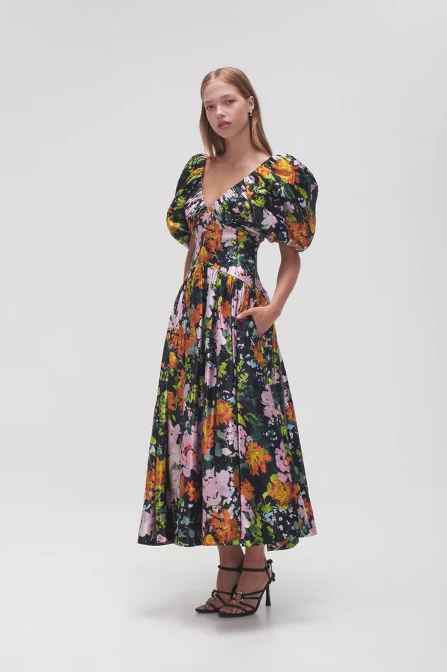 Aje Dresses Gabrielle Plunge Midi Dress Midnight Floral 8211 Women Aje Dresses Gabrielle Plunge Midi Dress Midnight Floral 8211 Women