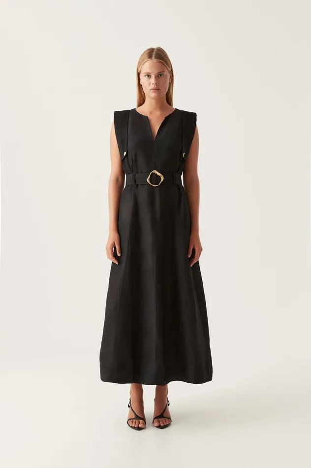 Aje Dresses Lyric Belted Midi Dress Black 8211 Women