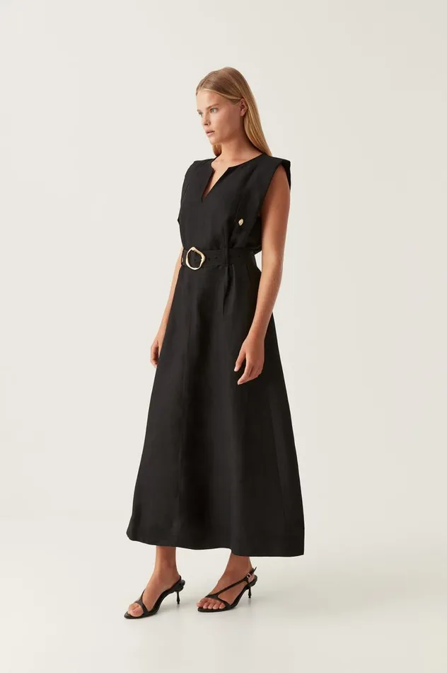 Aje Dresses Lyric Belted Midi Dress Black 8211 Women