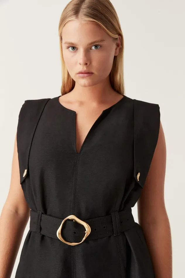 Aje Dresses Lyric Belted Midi Dress Black 8211 Women