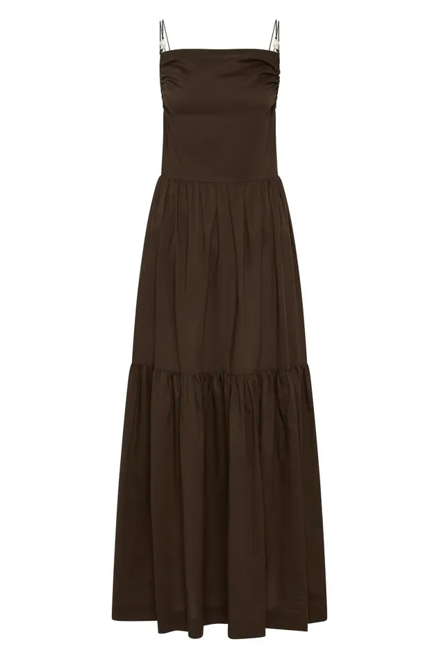 Aje Dresses Marley Tiered Maxi Dress Chocolate 8211 Women Aje Dresses Marley Tiered Maxi Dress Chocolate 8211 Women