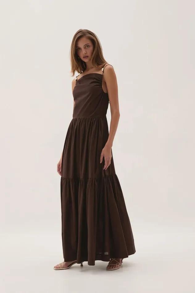 Aje Dresses Marley Tiered Maxi Dress Chocolate 8211 Women Aje Dresses Marley Tiered Maxi Dress Chocolate 8211 Women