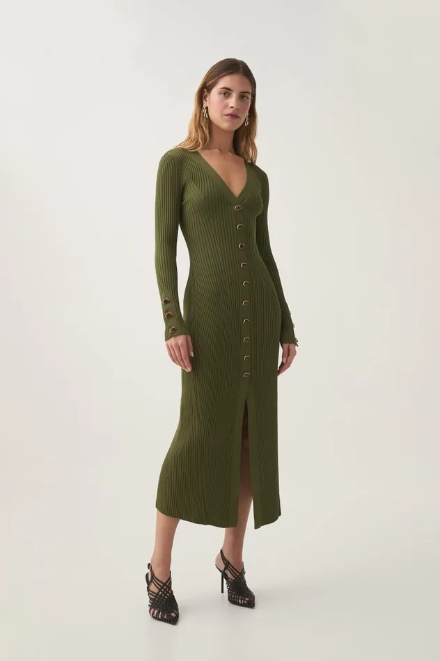 Aje Dresses Ondine Knit Midi Dress Palm Green 8211 Women