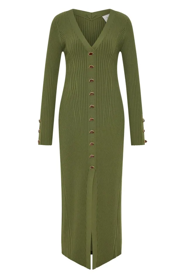 Aje Dresses Ondine Knit Midi Dress Palm Green 8211 Women Aje Dresses Ondine Knit Midi Dress Palm Green 8211 Women