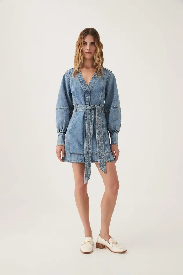 Aje Dresses Outline Denim Mini Dress Coastal Blue 8211 Women