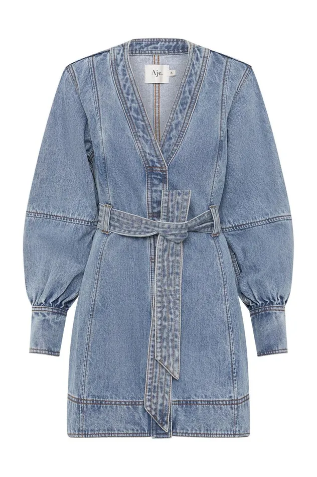 Aje Dresses Outline Denim Mini Dress Coastal Blue 8211 Women Aje Dresses Outline Denim Mini Dress Coastal Blue 8211 Women