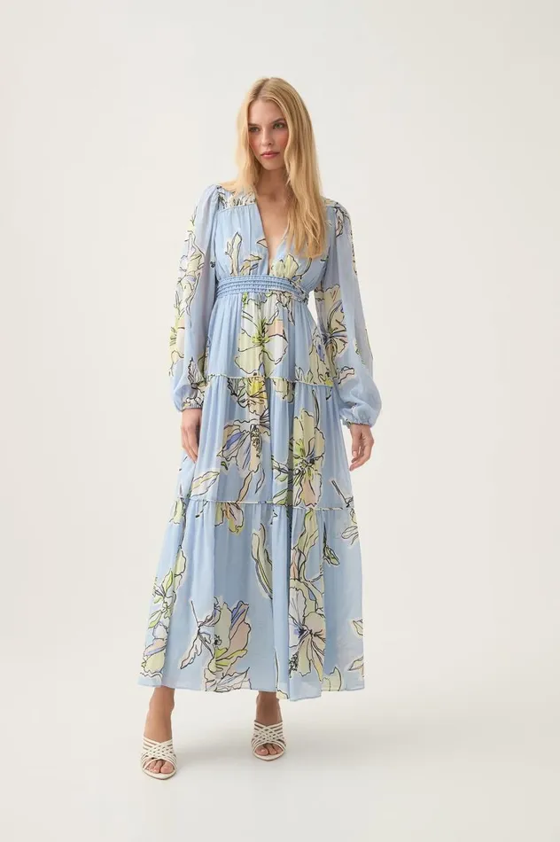 Aje Dresses Romantica Voile Maxi Dress Blue Hibiscus 8211 Women