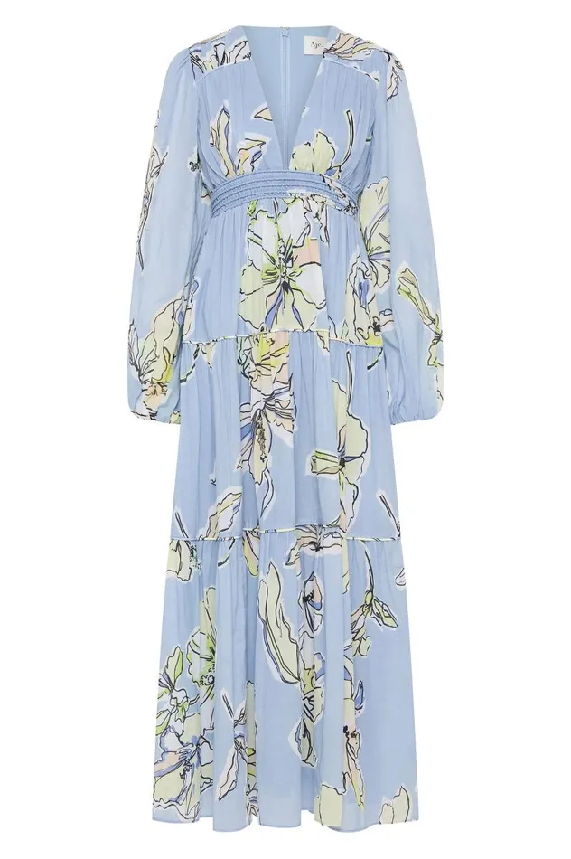 Aje Dresses Romantica Voile Maxi Dress Blue Hibiscus 8211 Women Aje Dresses Romantica Voile Maxi Dress Blue Hibiscus 8211 Women