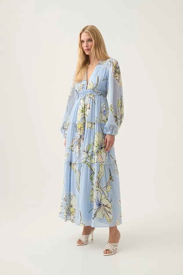 Aje Dresses Romantica Voile Maxi Dress Blue Hibiscus 8211 Women Aje Dresses Romantica Voile Maxi Dress Blue Hibiscus 8211 Women