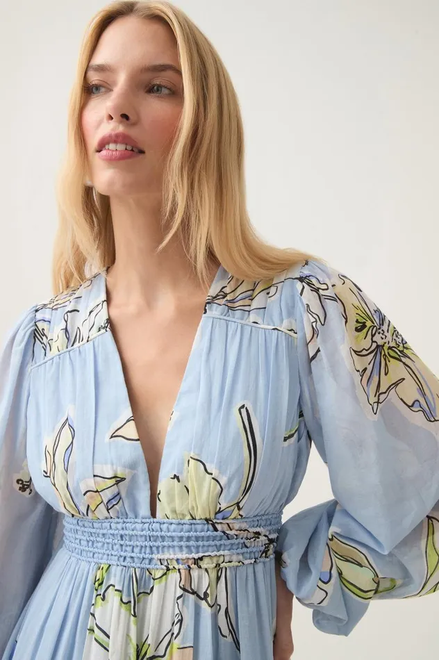 Aje Dresses Romantica Voile Maxi Dress Blue Hibiscus 8211 Women Aje Dresses Romantica Voile Maxi Dress Blue Hibiscus 8211 Women